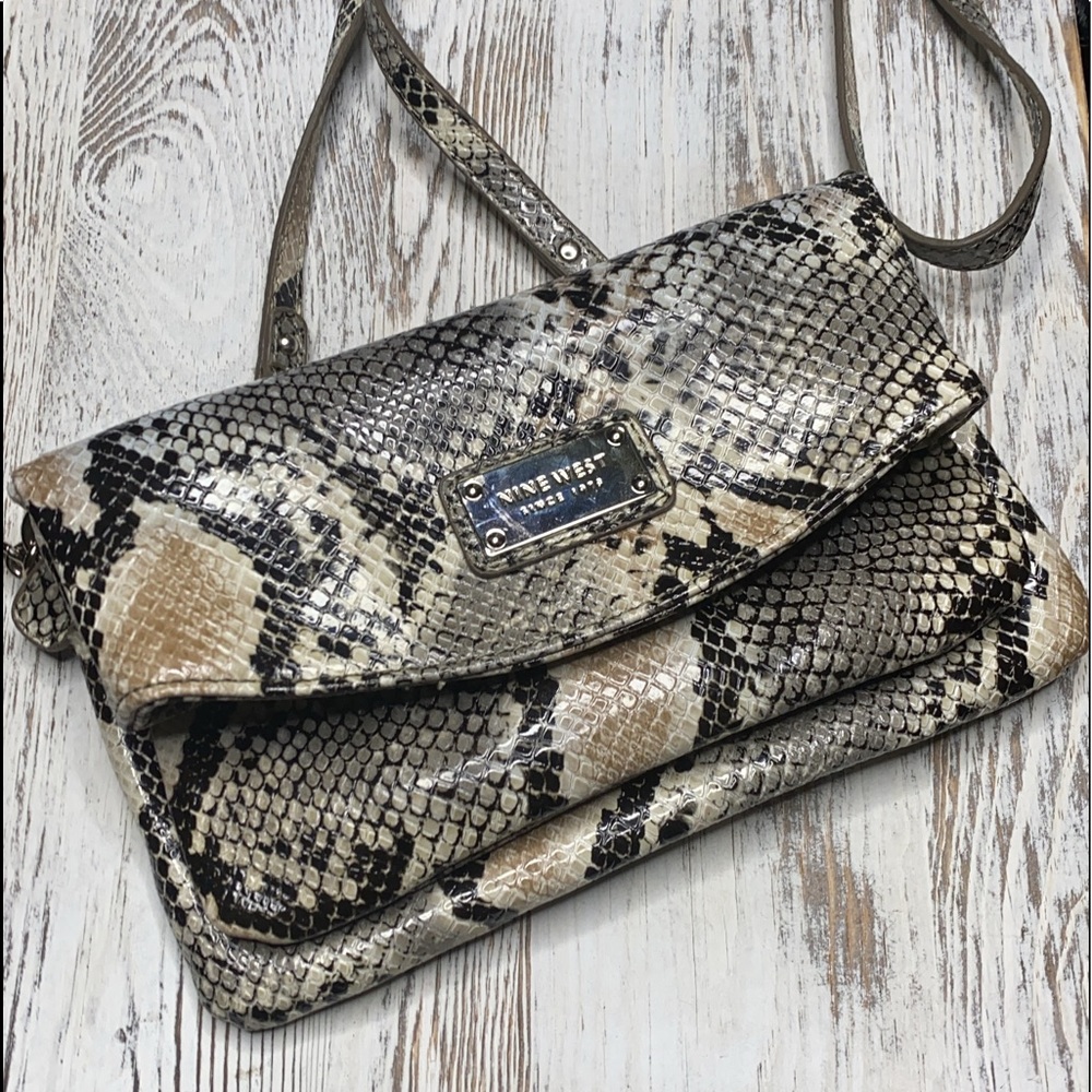 Nine West Faux Snakeskin crossbody clutch purse